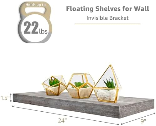 Sorbus Rustic Grey Floating Shelves 24x9 Inch 2 Pack