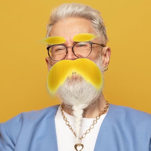 Yellow Fake Mustache and Eyebrows Set 2 Pcs