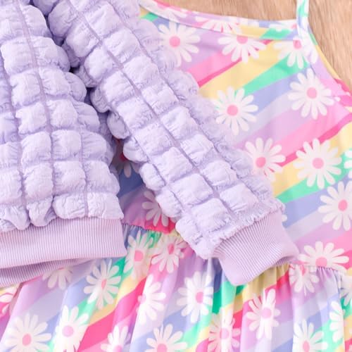 Toddler Girls Floral Print Coats Dress 3PCS Winter Outfit Set