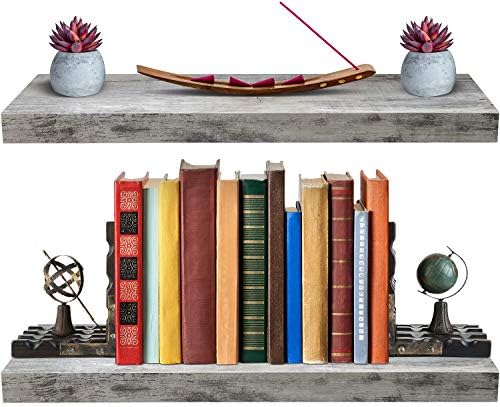 Sorbus Rustic Grey Floating Shelves 24x9 Inch 2 Pack