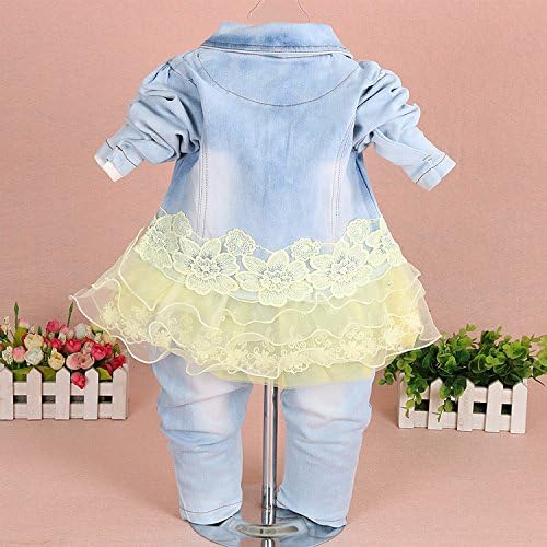 Yao Baby Girls 3-Piece Denim Set with T-Shirt Jacket and Jeans