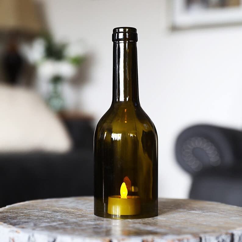 Cut Wine Bottle Candle Holder 8 Inches Tall