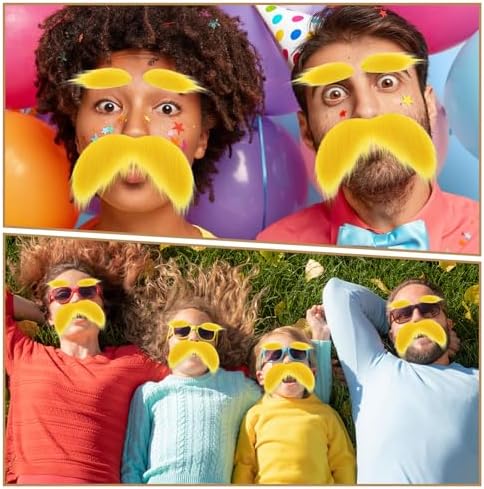 Yellow Fake Mustache and Eyebrows Set 2 Pcs