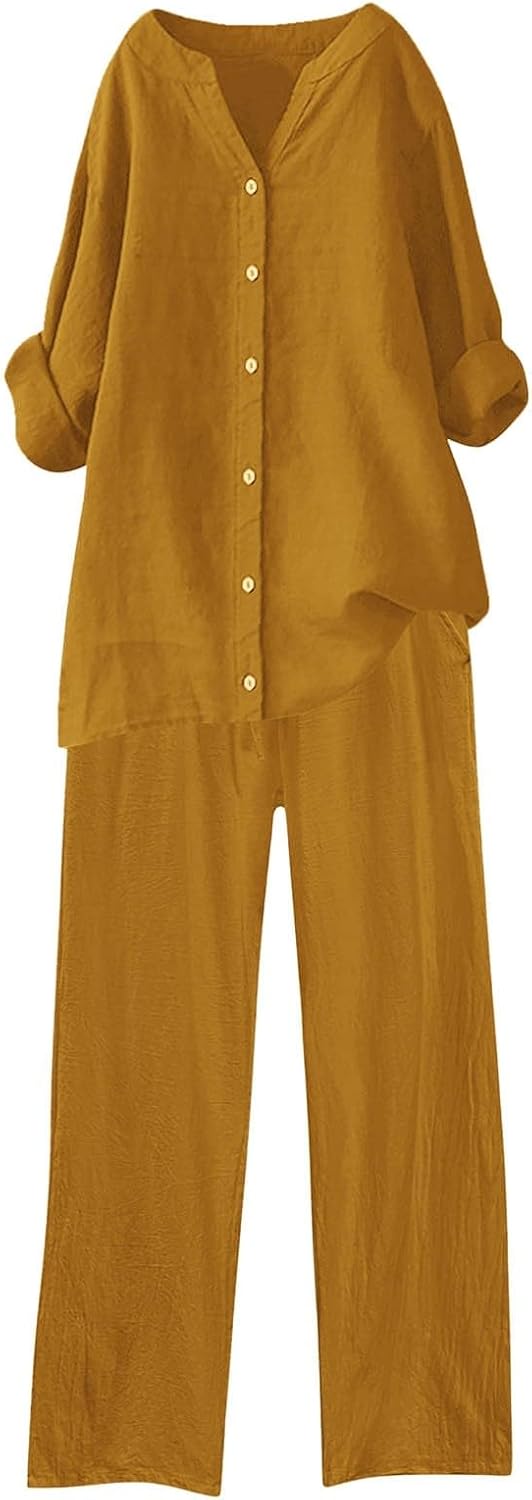 TTBDWiian 2 Piece Linen Short Set for Women