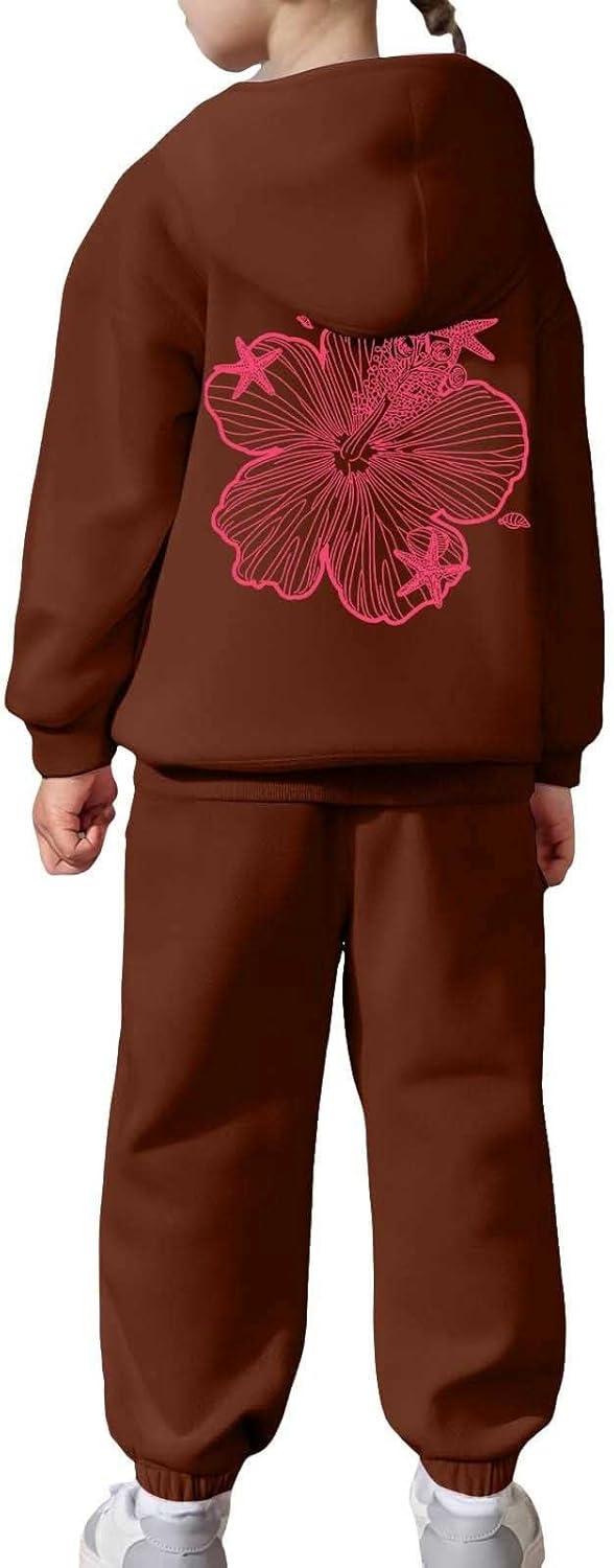 Trendy Kids Flower Print Sweatshirt Sweatpants Set