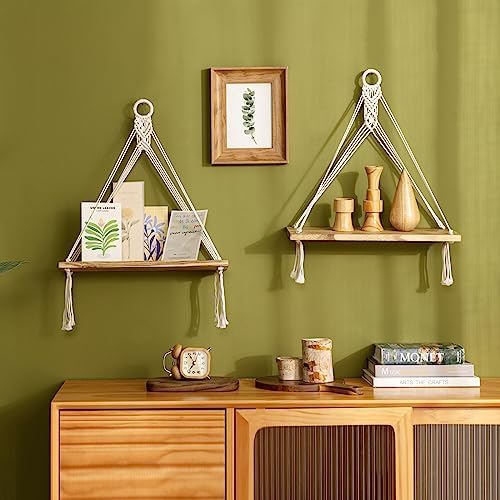 Mkono Macrame Floating Shelf Set of 2 Boho Wall Decor