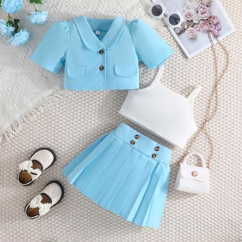 Toddler Girls Solid Short Sleeve Coat Suit 3Pcs Set