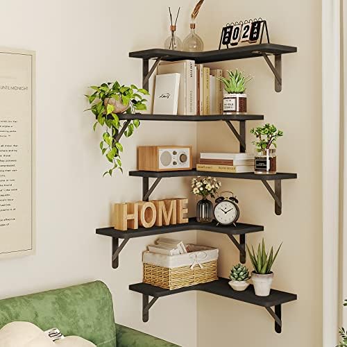 Fixwal Corner Floating Shelves Set of 5 Black 1