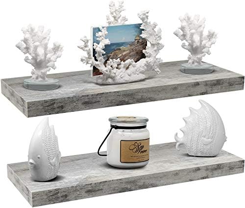 Sorbus Rustic Grey Floating Shelves 24x9 Inch 2 Pack