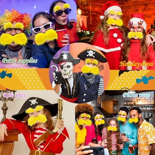 2 Sets Faux Yellow Mustache Eyebrows Halloween Costume Accessories