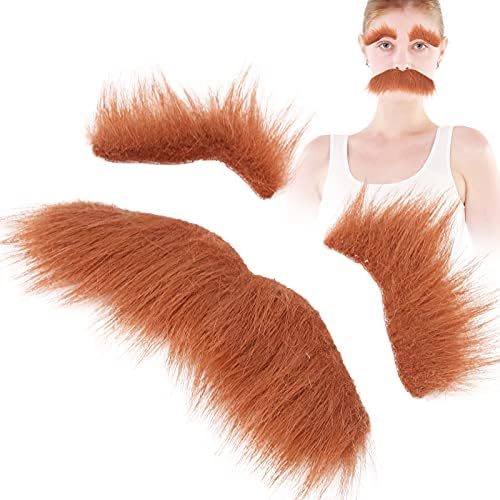 Wnvivi 3pcs Fake Beard Eyebrow Set - Self Adhesive Costume Facial Hair