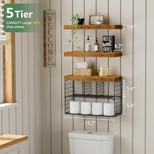 KLUVIS Floating Shelves Set of 3 Rustic Brown 1