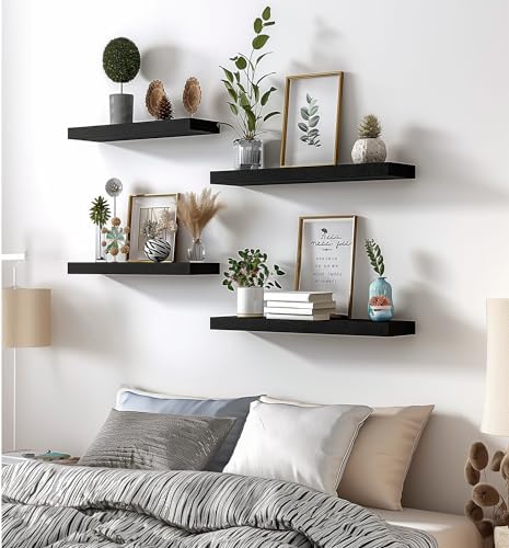 Wood Floating Shelves Set of 6 Black