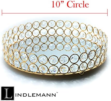 LINDLEMANN Crystal Perfume Organizer Tray 10in Gold Round