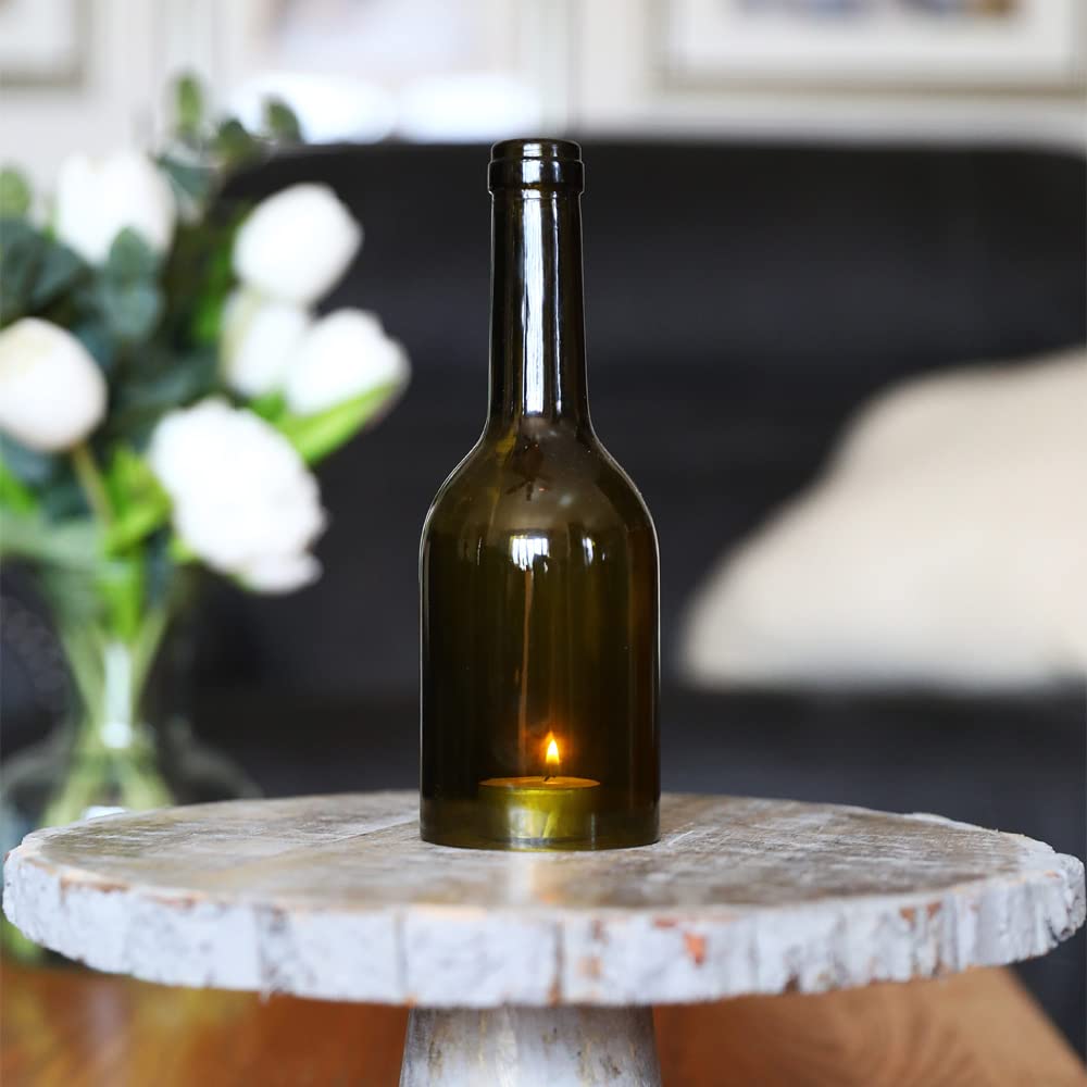 Cut Wine Bottle Candle Holder 8 Inches Tall