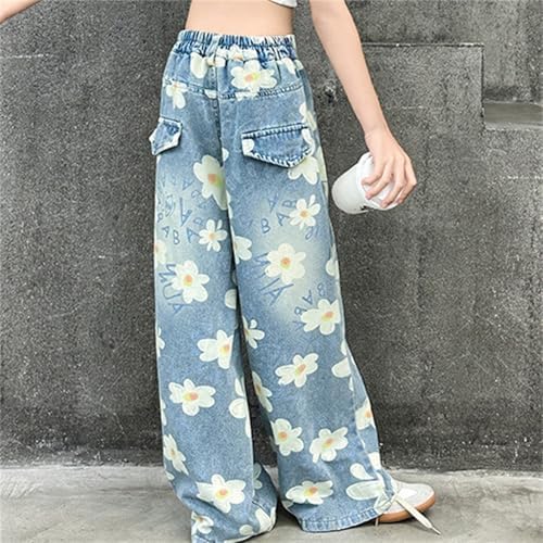 Girls Wide Leg Denim Pants with Pockets and Elastic Waist 1