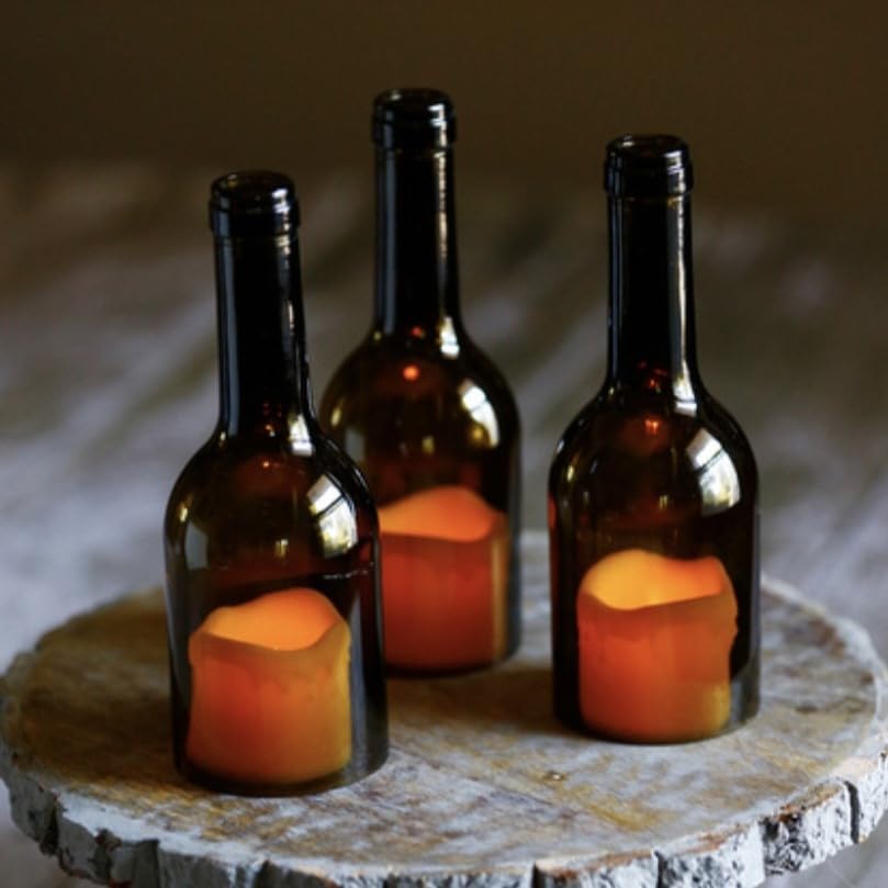 Cut Wine Bottle Candle Holder 8 Inches Tall