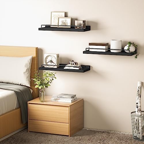 Floating Shelves for Wall Decor Black Set of 3
