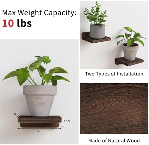 Fixwal Floating Wall Shelves Set of 4 5x5 Inches Dark Carbonized Black