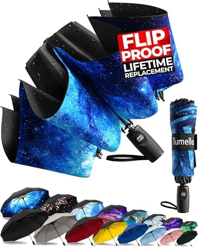 TUMELLA Flip-proof Inverted Travel Umbrella 46
