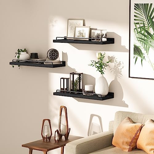 Floating Shelves for Wall Decor Black Set of 3