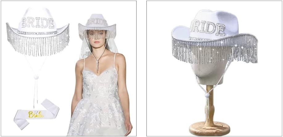 Handmade Bride Hat with Fringe and Shoulder Strap Set 1