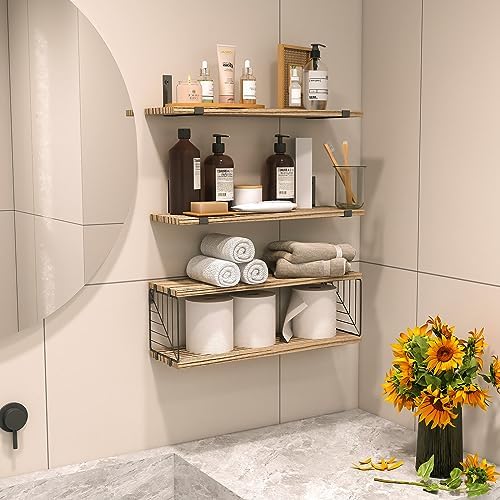 Fixwal 31 Tier Floating Shelves Over Toilet Storage Wood Unit Rustic Brown