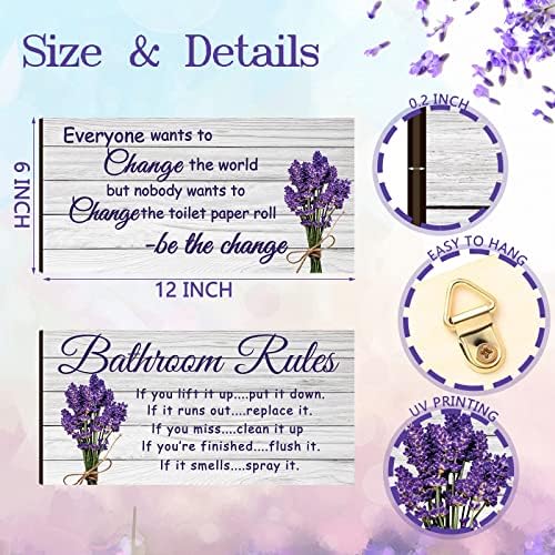 Jetec 2 Pieces Lavender Farmhouse Wooden Bathroom Signs