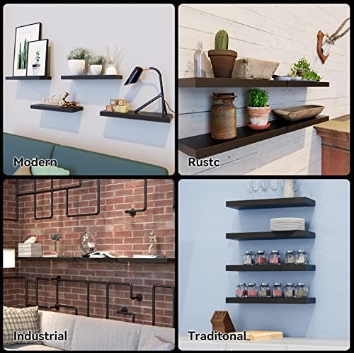 Boswillon 4-Pack Black Floating Shelves for Wall