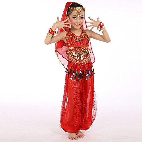 Girls Belly Dance Outfit Set with Chiffon Top and Pants