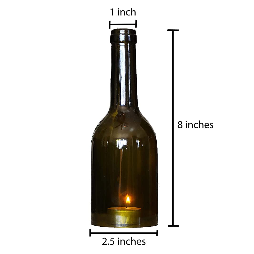 Cut Wine Bottle Candle Holder 8 Inches Tall