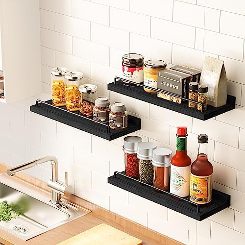 Floating Shelves for Wall Decor Black Set of 3