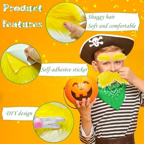 2 Sets Faux Yellow Mustache Eyebrows Halloween Costume Accessories