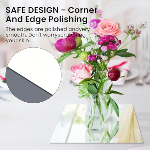 10 Square Mirror Centerpieces 12Pcs Set with Non-Slip Feet