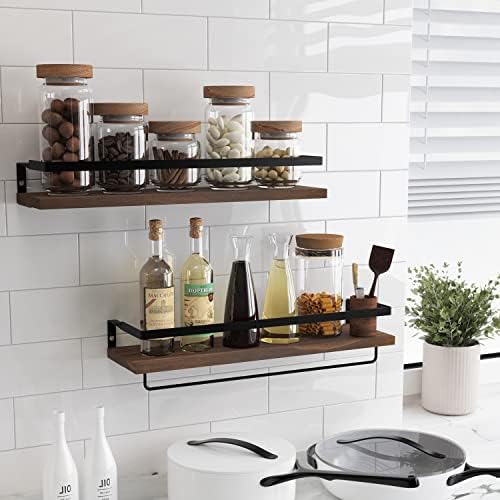 Floating Shelves with Towel Bar Set of 2 Brown 1