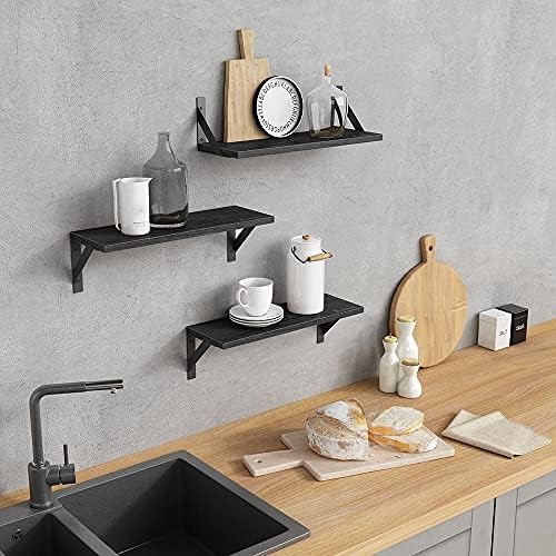 Forbena Set of 3 Black Floating Wood Shelves
