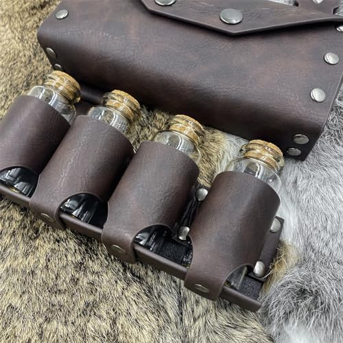HiiFeuer Medieval Alchemy Belt Bag with 4 Cork Vials - Brown