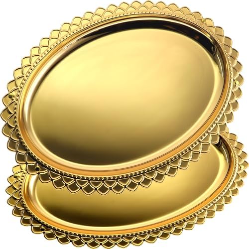 Pack of 2 171x125 Inch Oval Gold Plated Serving Trays