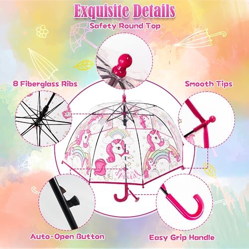 Kids Clear Bubble Umbrella with Pinch-Proof Closure and Auto Open Design
