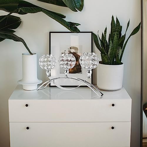 TISLYCO 3 Arms Crystal Candle Holders Silver