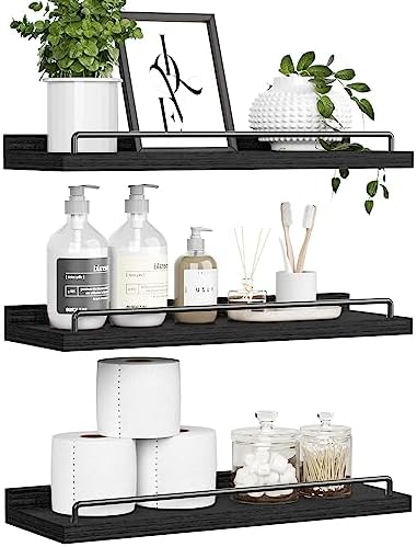 Floating Shelves for Wall Decor Black Set of 3