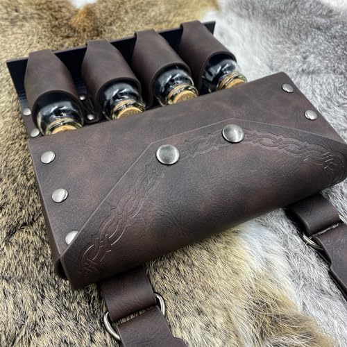 HiiFeuer Medieval Alchemy Belt Bag with 4 Cork Vials - Brown