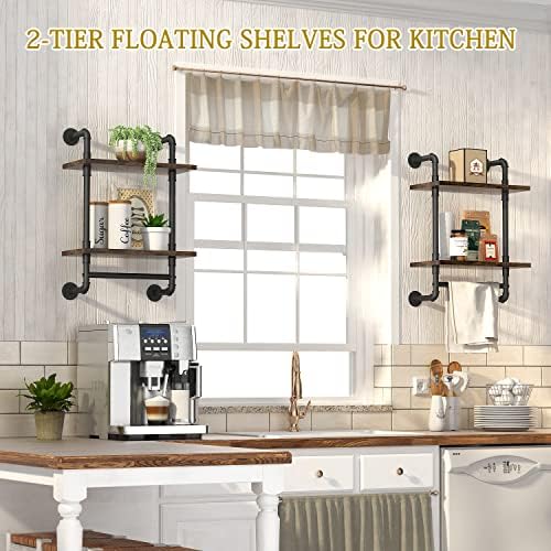 Helsin 2 Tier Industrial Pipe Floating Shelf with Towel Bar 1