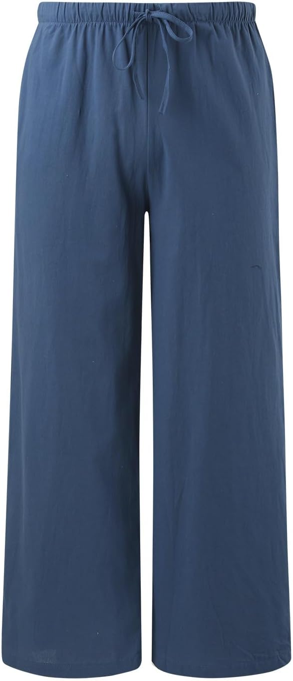 Summer Linen Wide Leg Flowy Drawstring Palazzo Pants for Women