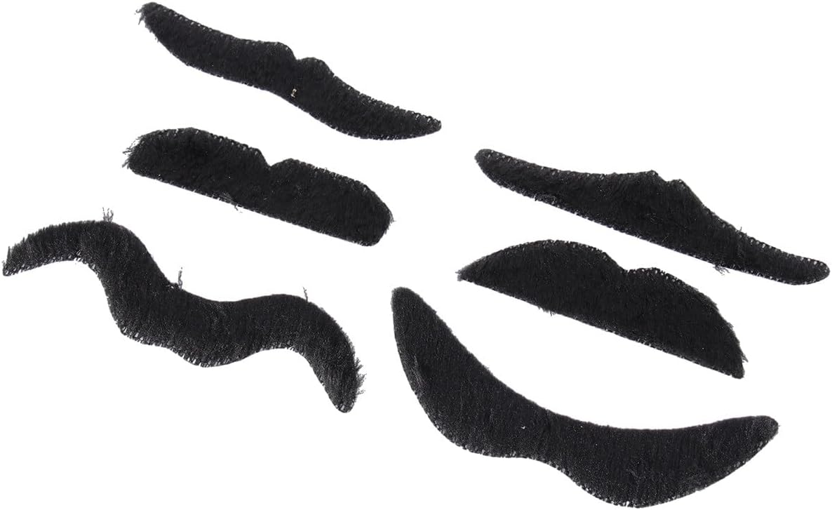 12 Pcs Black Fake Mustaches Self Adhesive 6 Styles