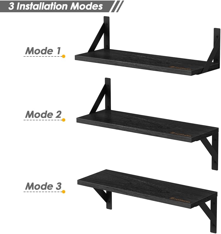 Forbena Set of 3 Black Floating Wood Shelves