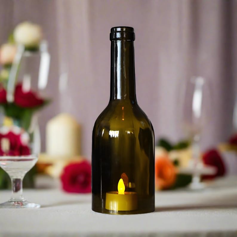 Cut Wine Bottle Candle Holder 8 Inches Tall