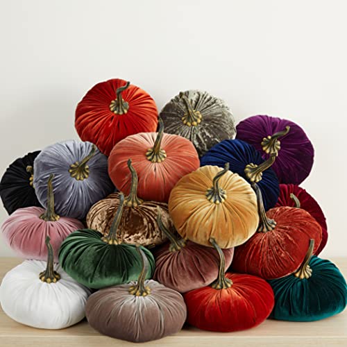 Set of 3 Velvet Pumpkins Baby Shower Decor