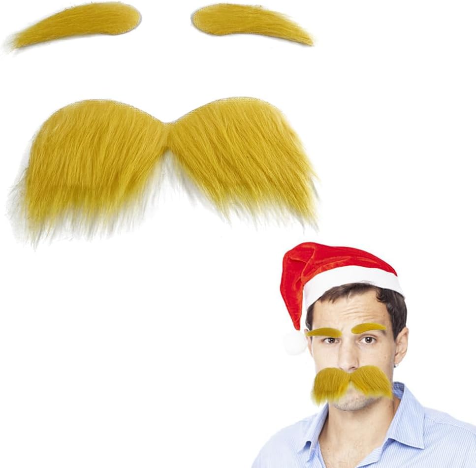 ikasus Yellow Fake Mustache and Eyebrows for Cosplay 1