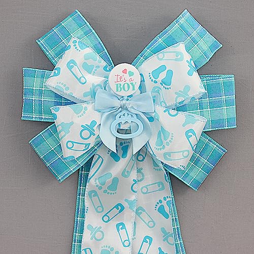 Its a Boy Blue Plaid Baby Shower Wreath Bow